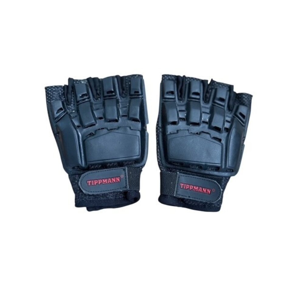 Tippmann Armored Half Finger Paintball Gloves Mens Size Large Black L Clean EUC